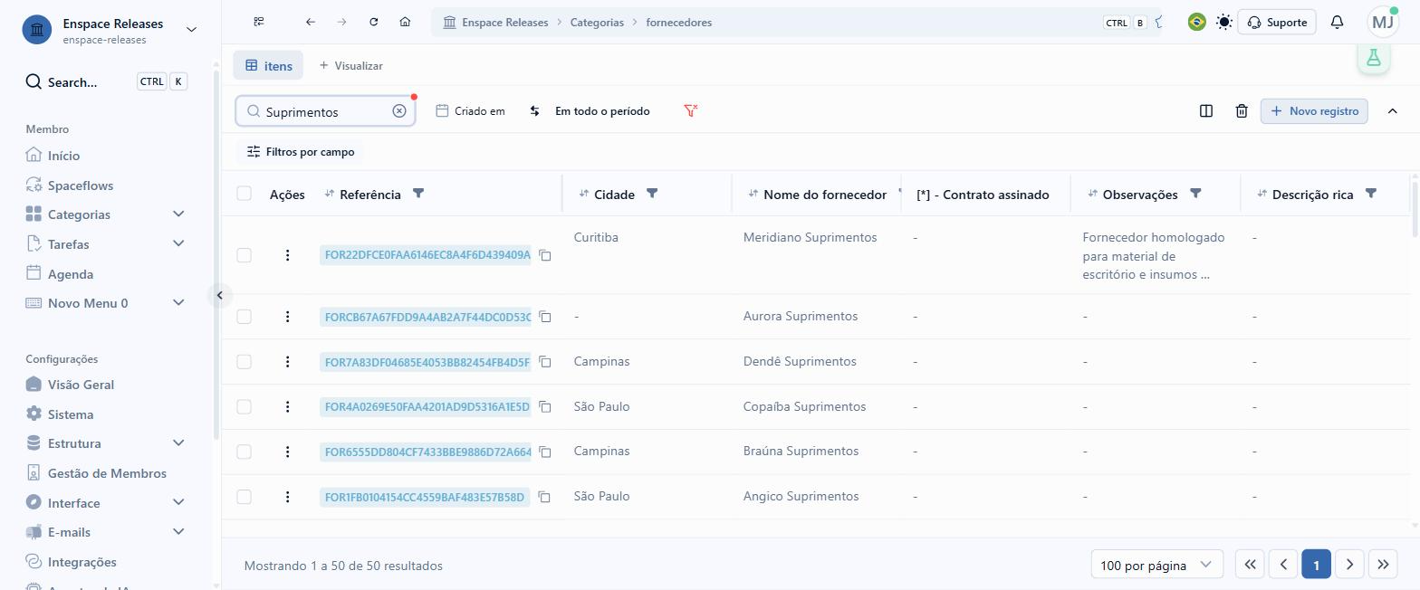 Na listagem, abra o menu de Ações da linha do registro