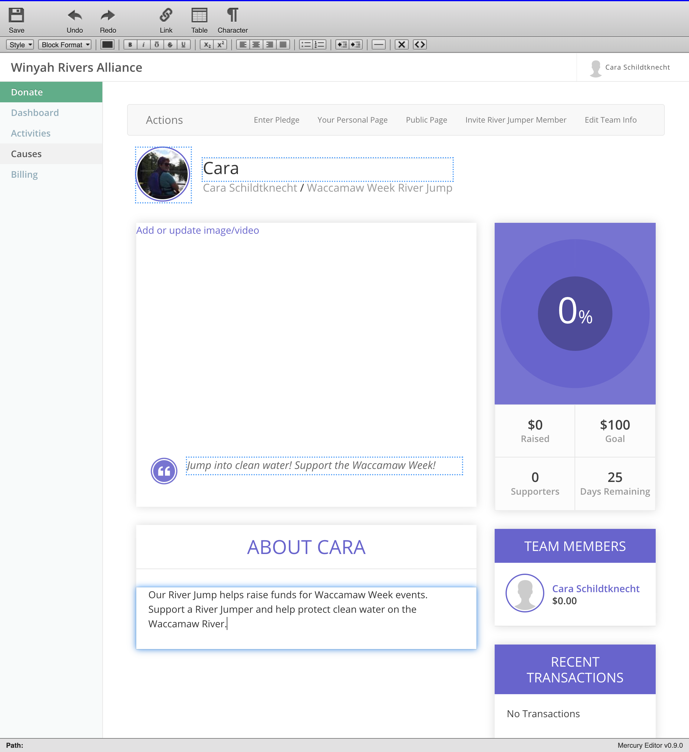 You can edit your personal page to encourage donations