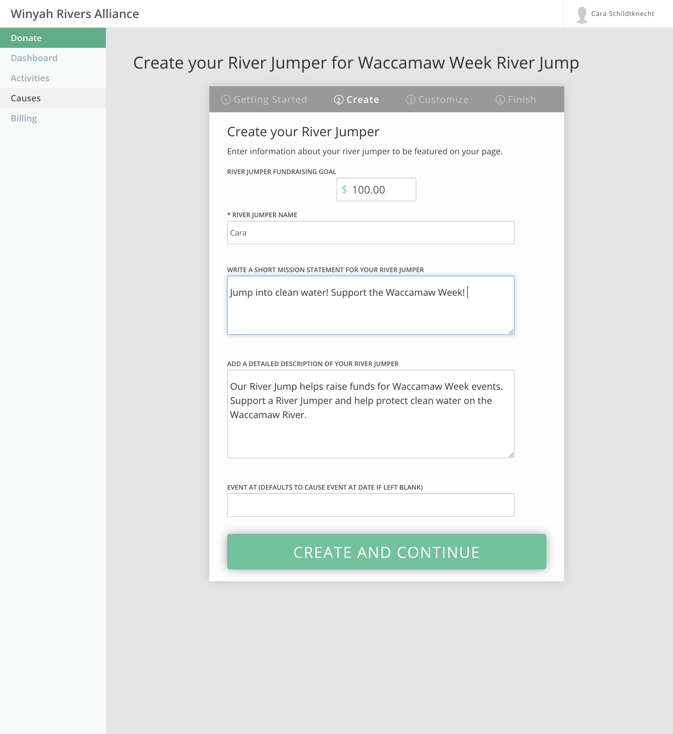 Click on Create and Continue