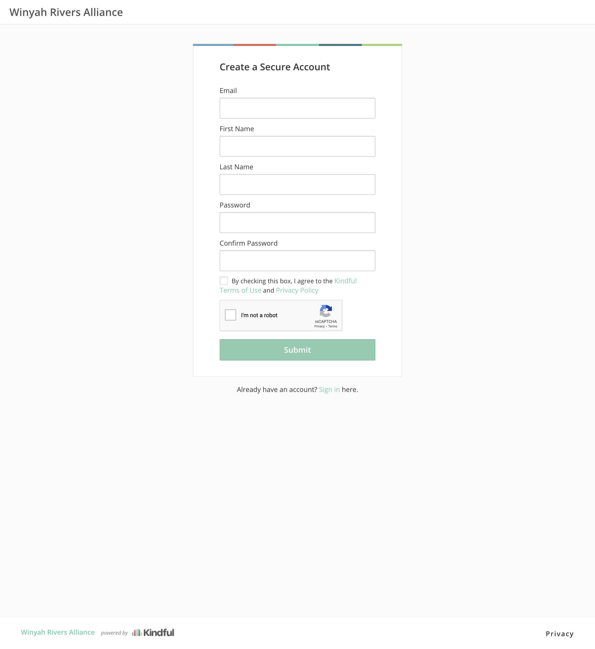 Enter your information to create an account with Kindful