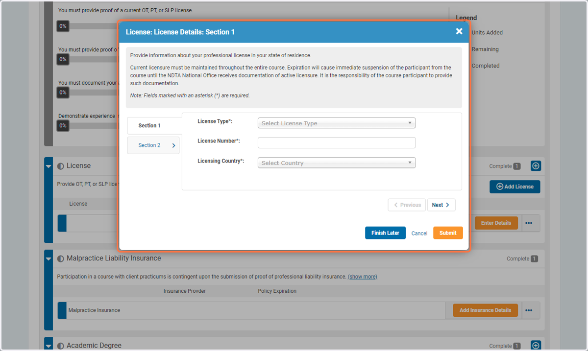 Click on License: License Details: Section 1…