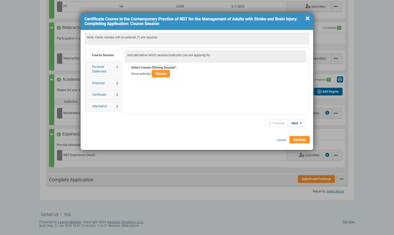 Click on Choose to select your course offering.