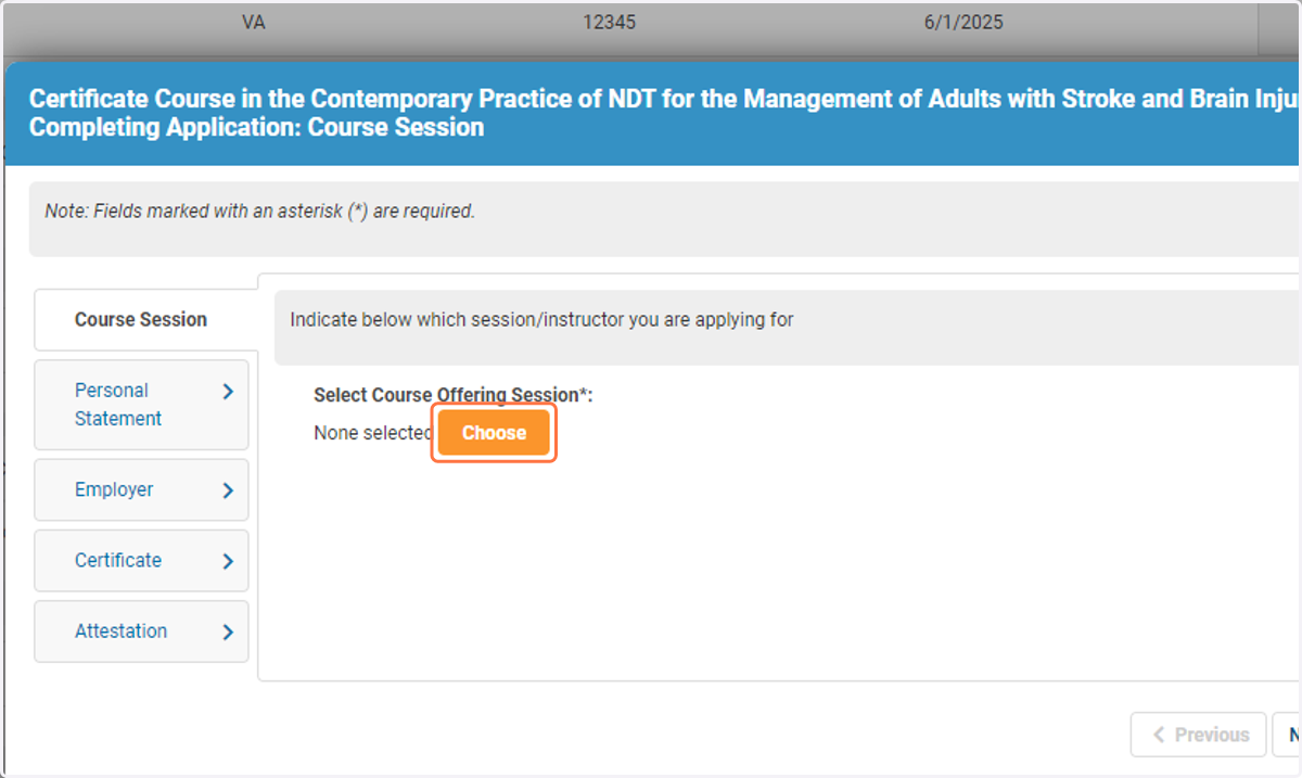 Click on Choose to select your course offering.