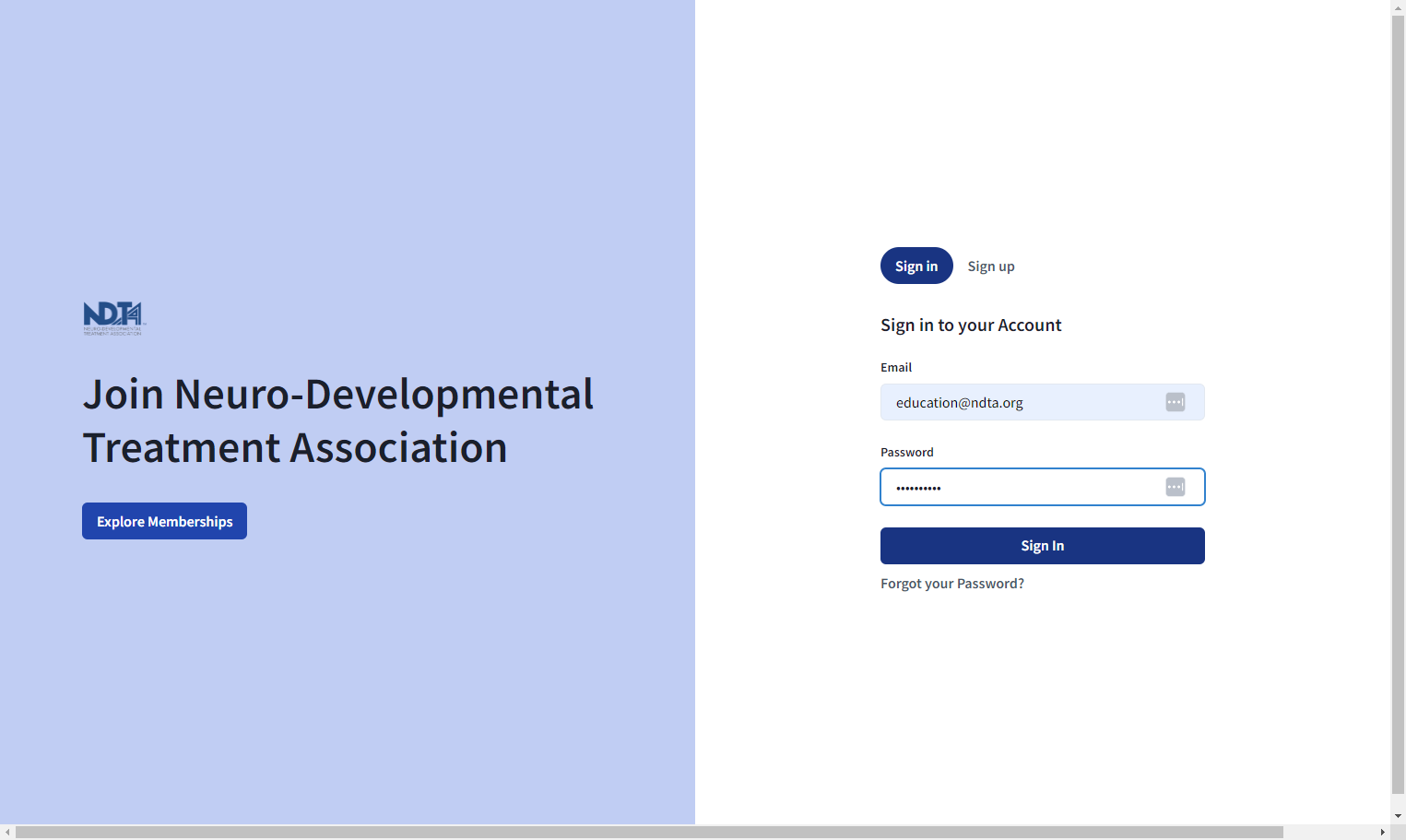Log in to your NDTA account