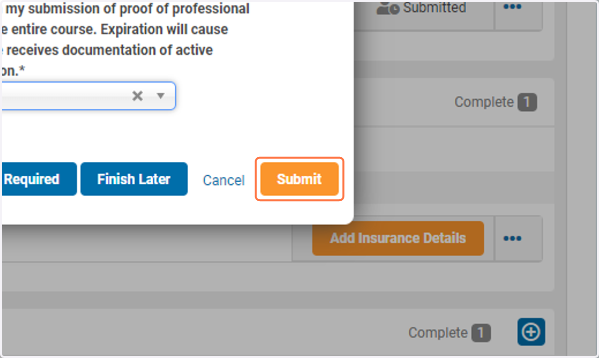 Click on Submit once all insurance information has been updated.