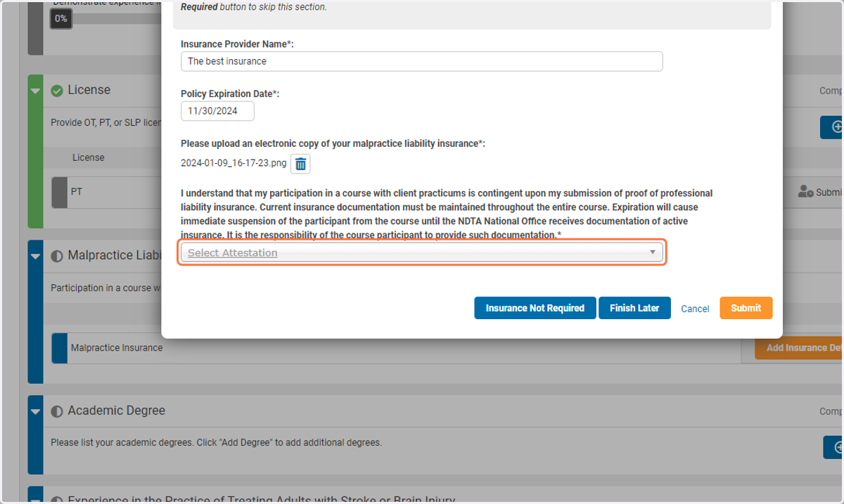 Please be sure to complete the attestation.
