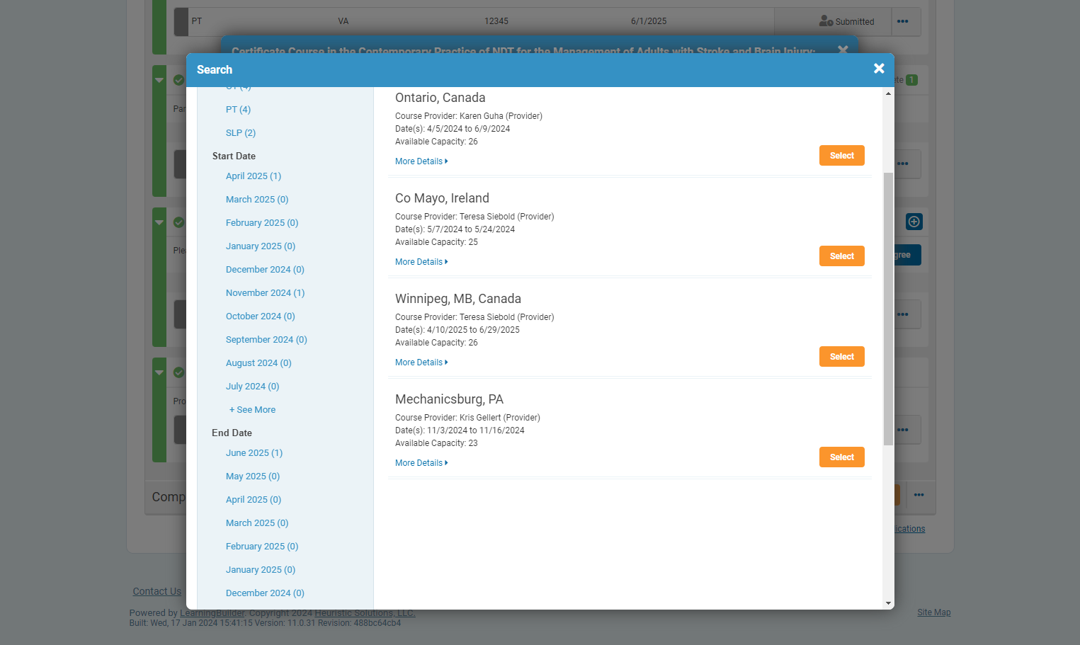 Select the course you would like to apply to.