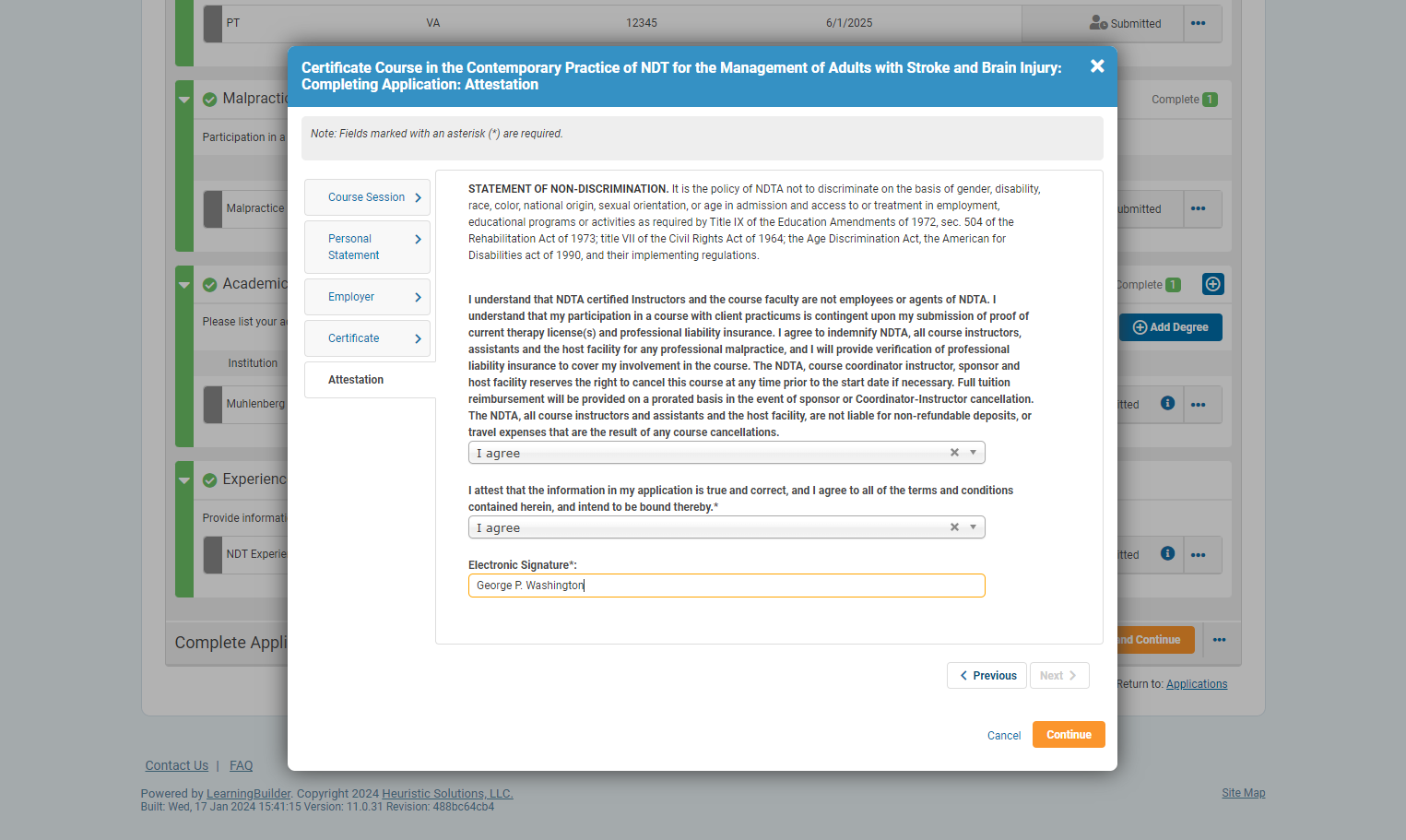 Please complete the attestations and the electronic signature