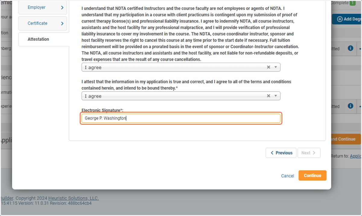 Please complete the attestations and the electronic signature