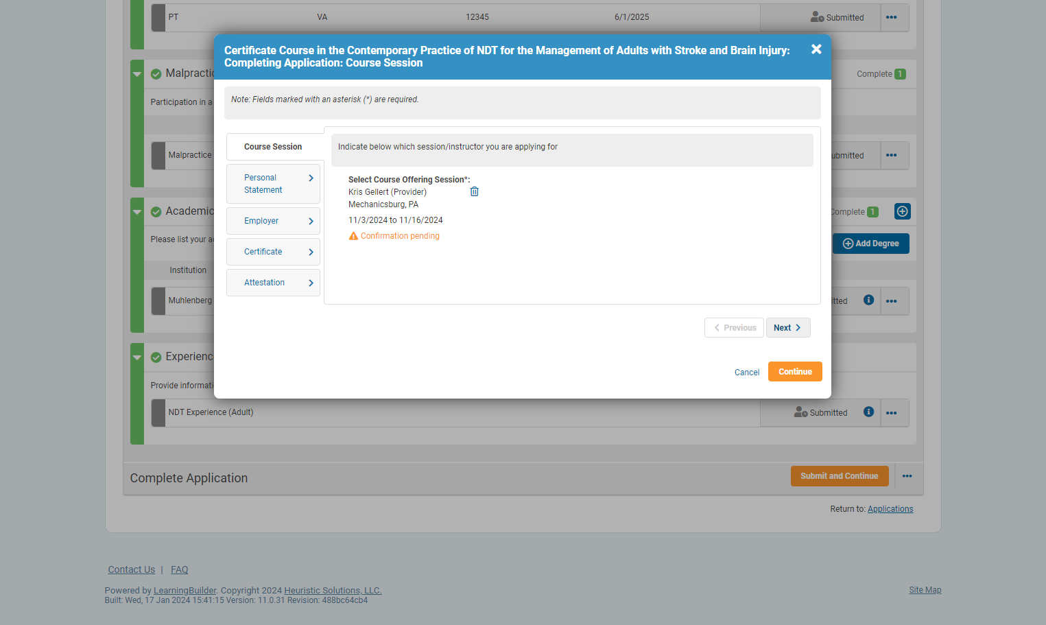After you select your course offering, please fill out all sections of the course selection section of the application.