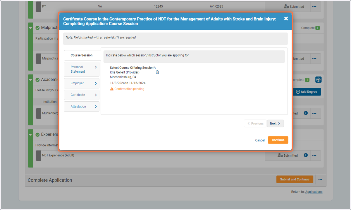 After you select your course offering, please fill out all sections of the course selection section of the application.