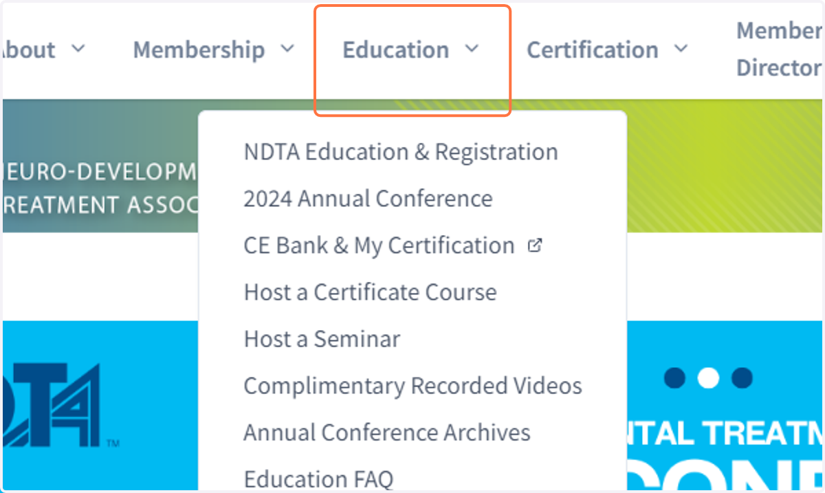 Hover over EDUCATION in the top menu