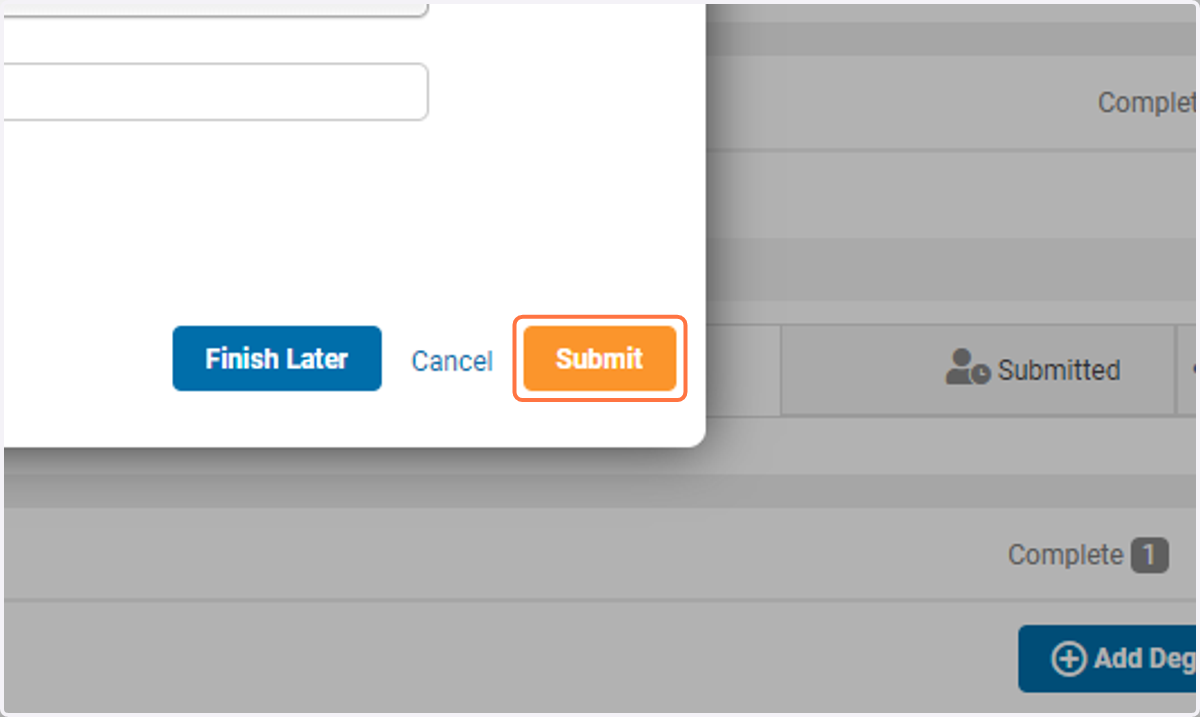 Click on Submit once all academic fields are completed.