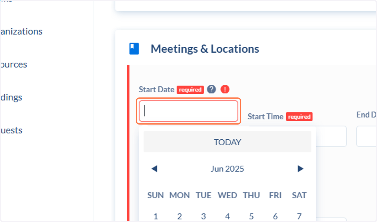 To create a recurring meeting time, select the start date of the first meeting.