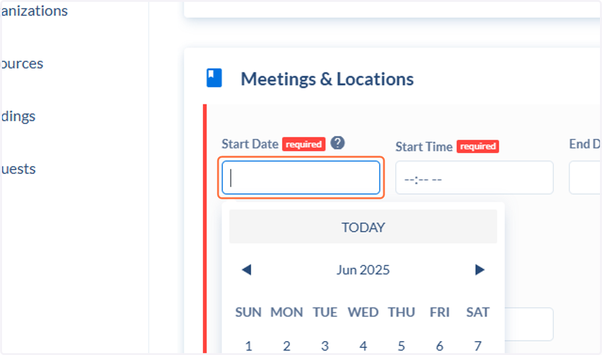 Enter or select the start date.
