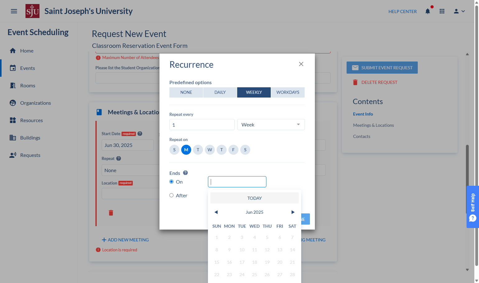 Select the last day you want the recurring meeting to take place