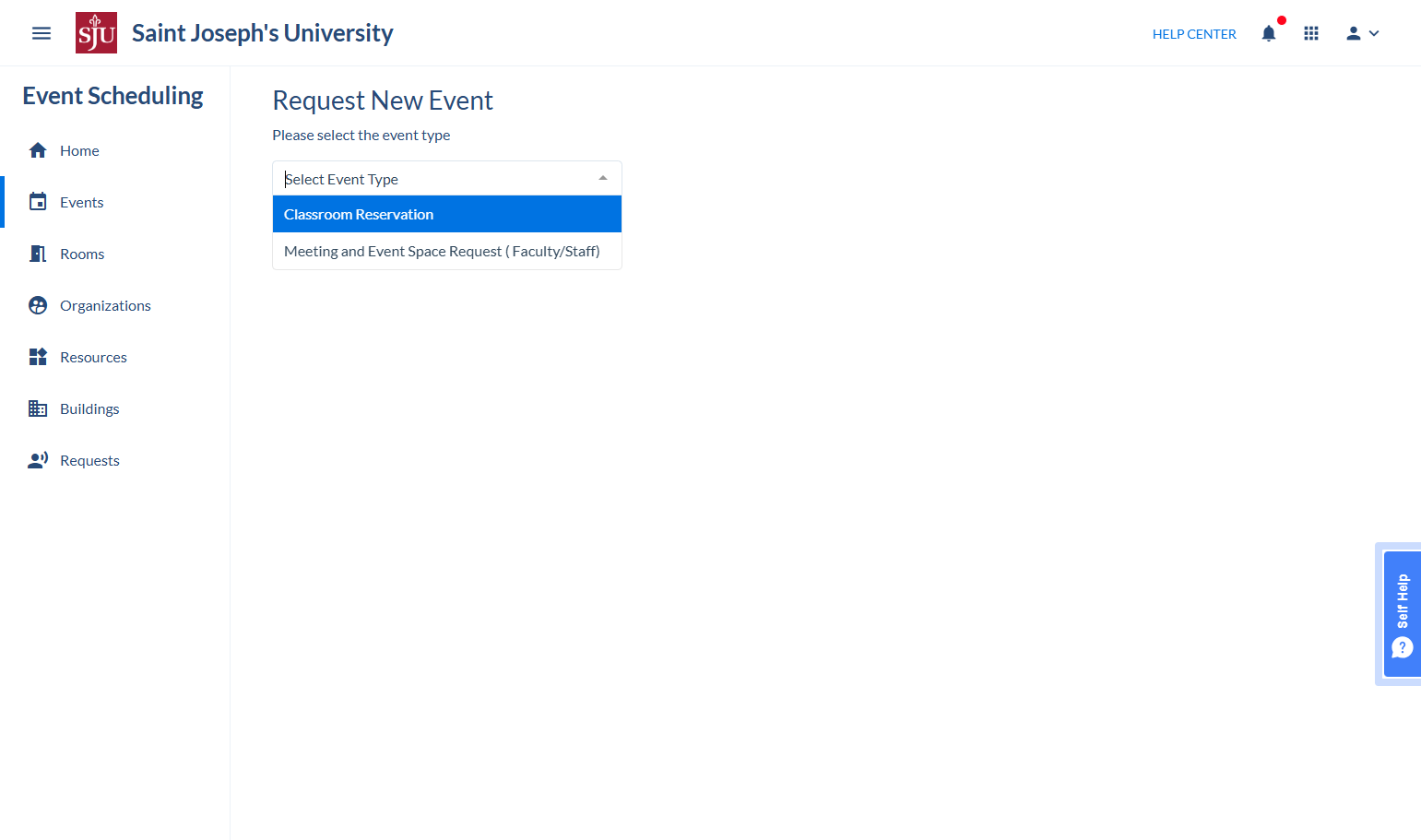 Click on the type of reservation you wish to make. You may see different reservation/event options depending on your role at the University.