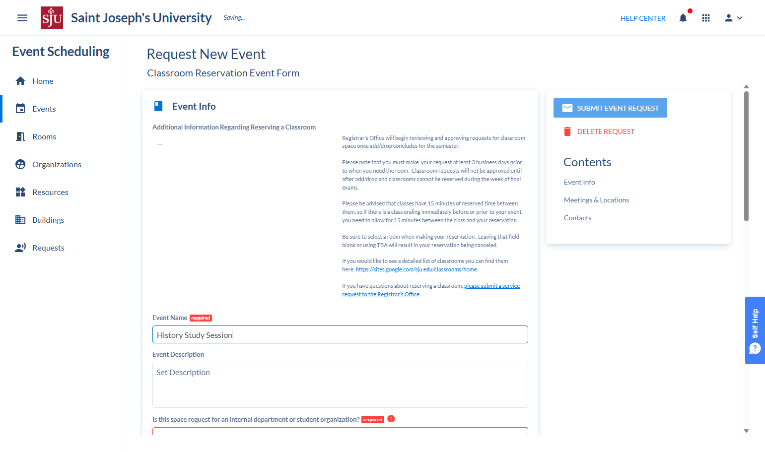 Fill out all required event information.
