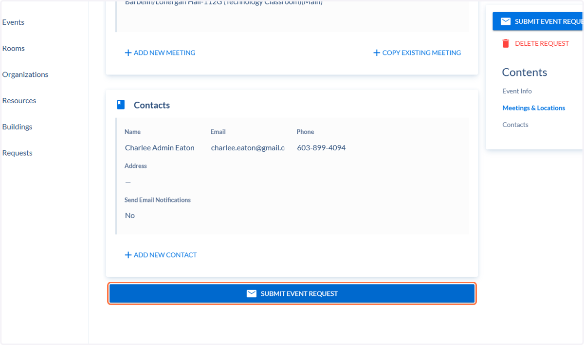 Click on Submit Event Request