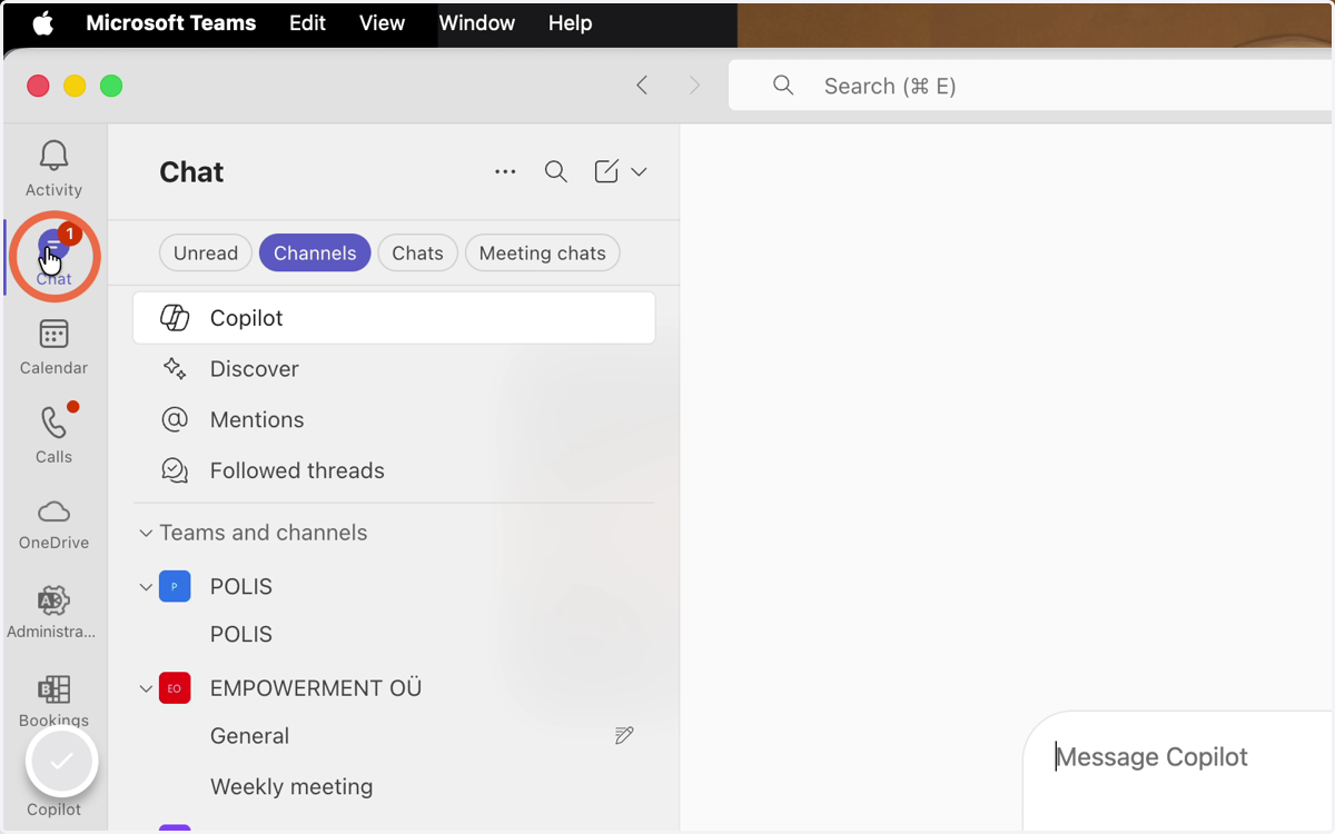 Open Microsoft Teams and select Chats from the left-hand navigation menu.