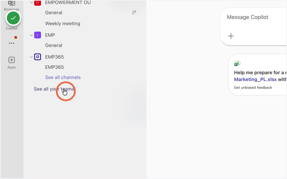 Click - Select all tour teams