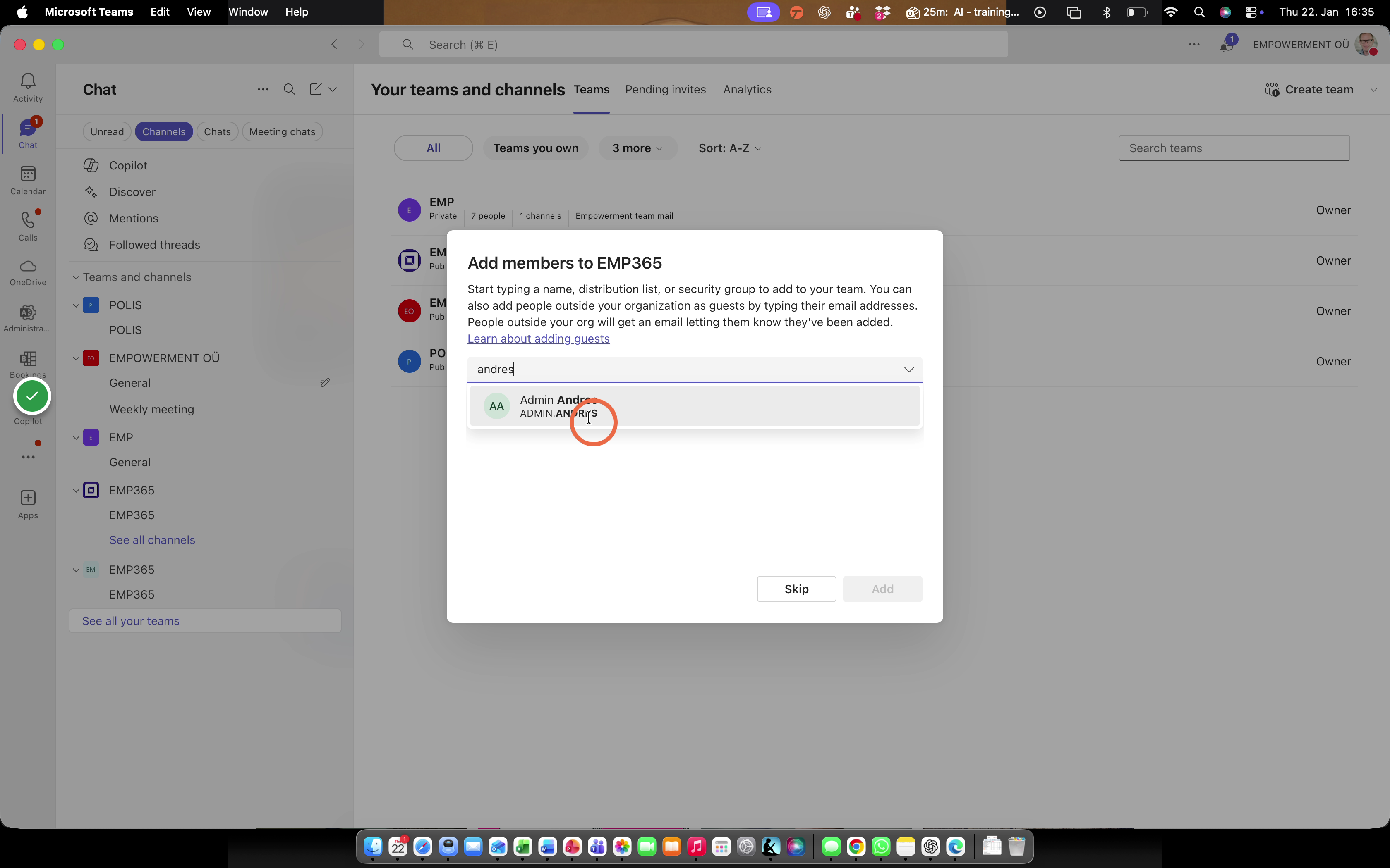 Type your name and select your user from the list that appears.