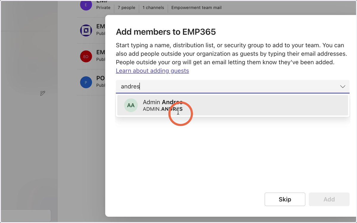 Type your name and select your user from the list that appears.