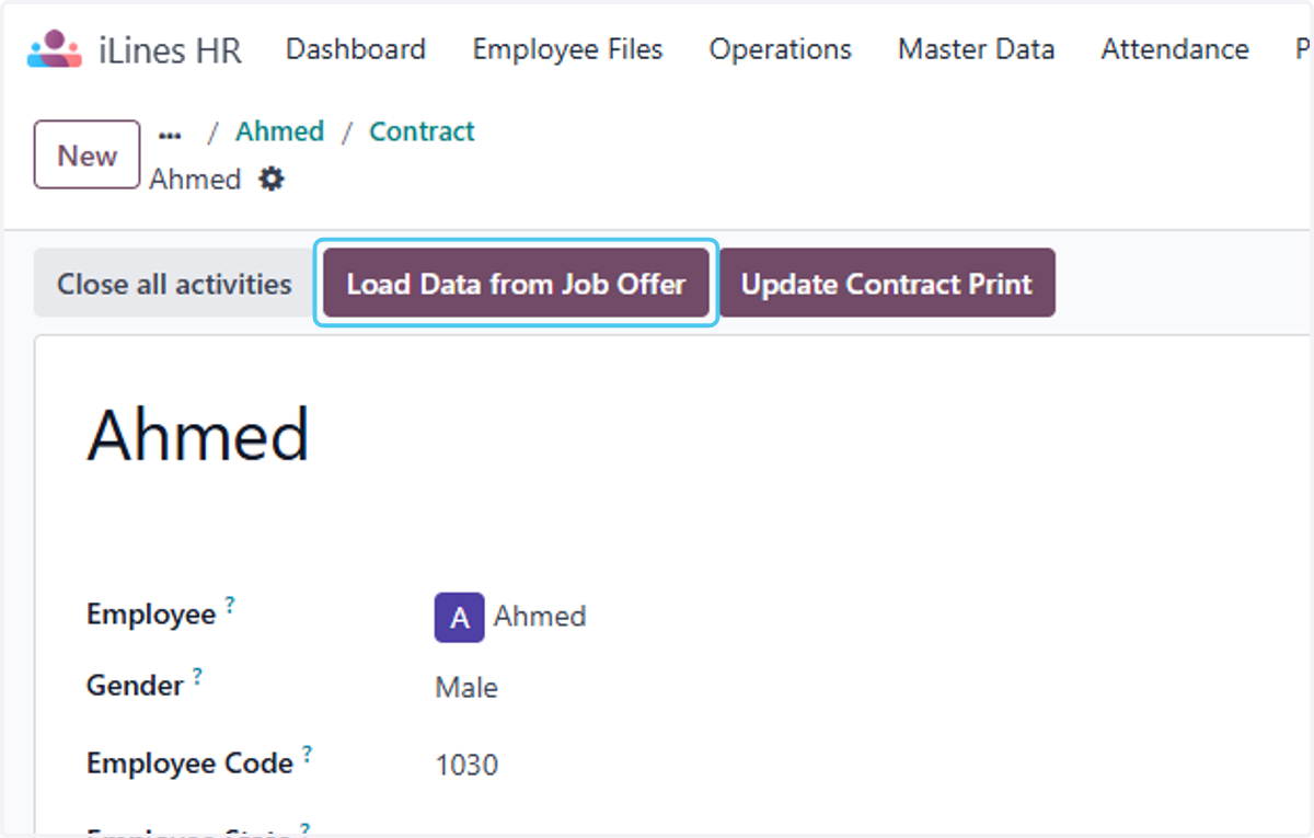 Click on Load Data from Job Offer if You want to import it from the