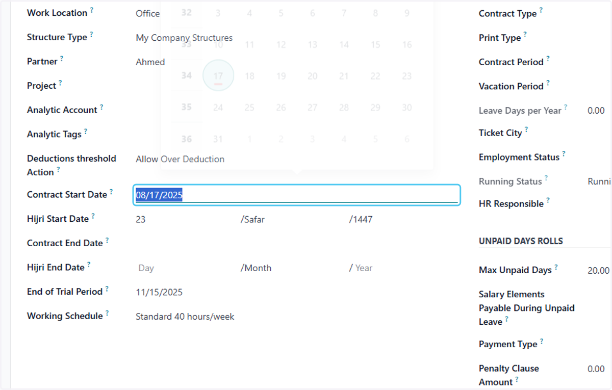 Click on Contract Start Date?
