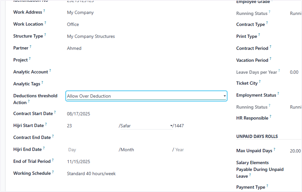 Select Allow Over Deduction from Deductions threshold Action?