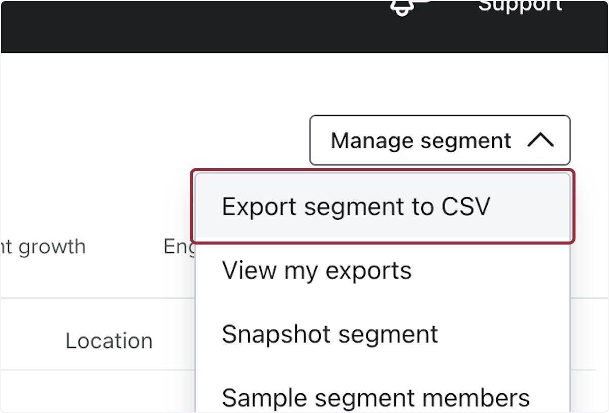Click on Export segment to CSV
