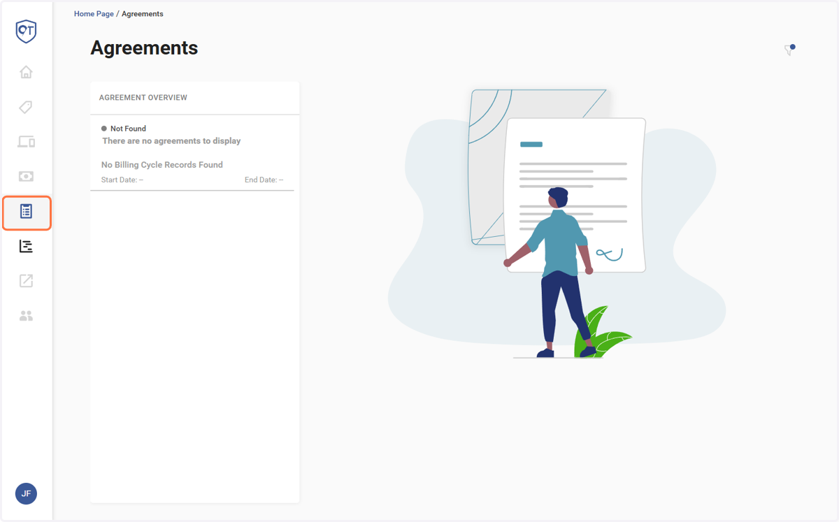 Selecting the "Agreement" tab will show you a list of your active agreements.