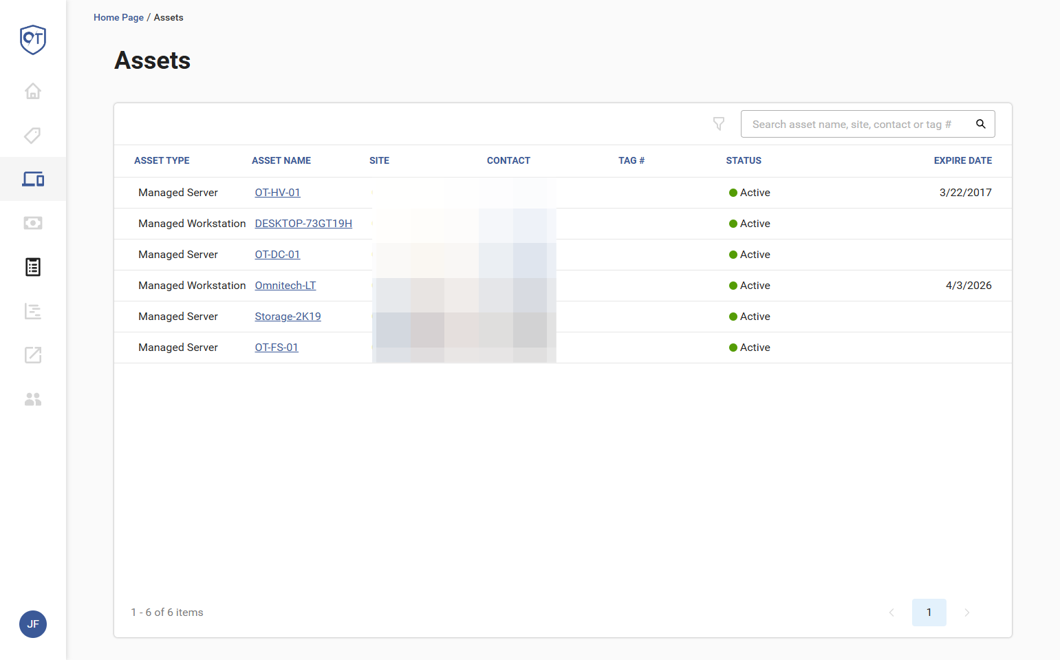 If you click on the "Assets" tab, you will see a list of assets we manage. Note: This only applies to customer with monthly service packages.