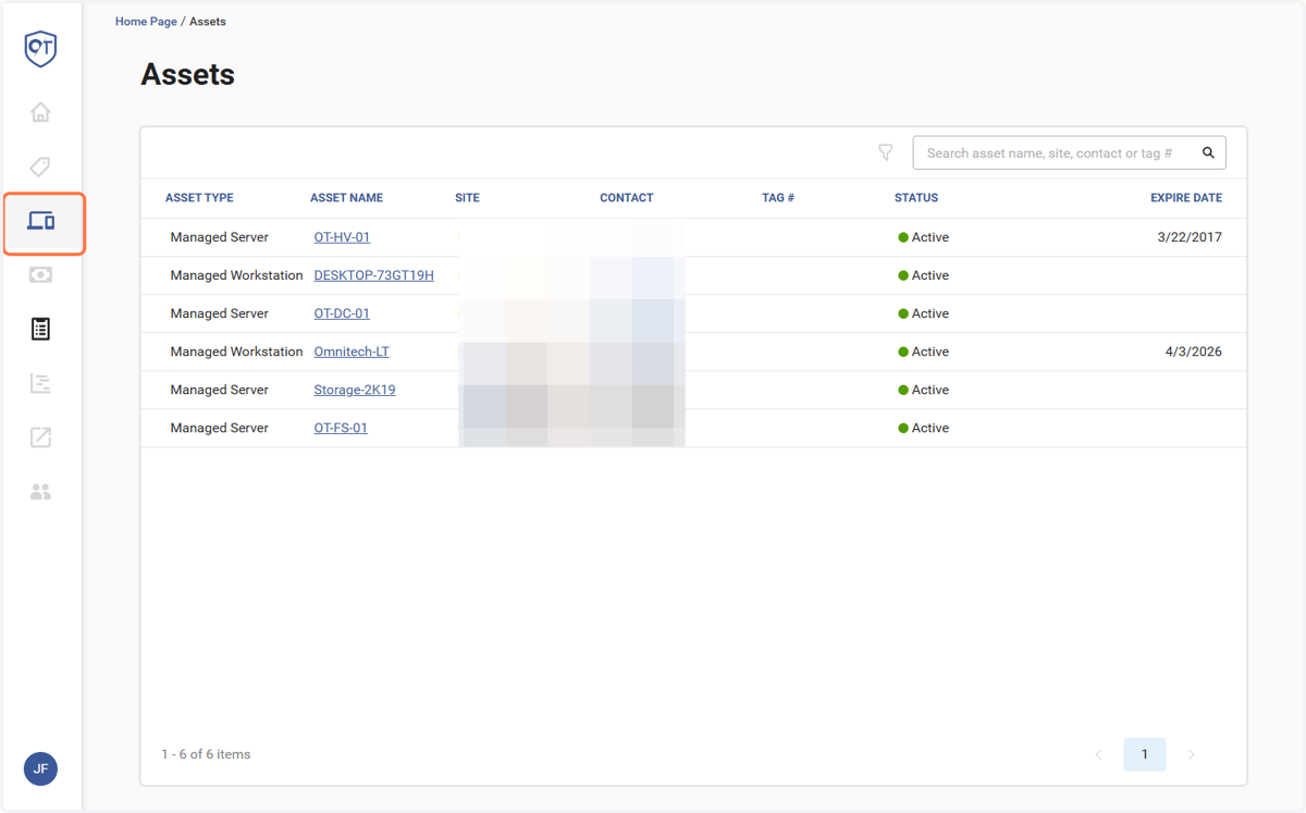 If you click on the "Assets" tab, you will see a list of assets we manage. Note: This only applies to customer with monthly service packages.