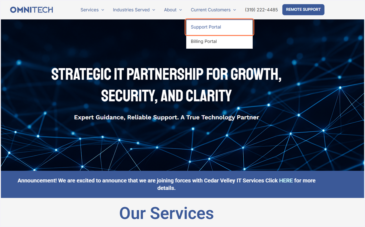 Click on Support Portal