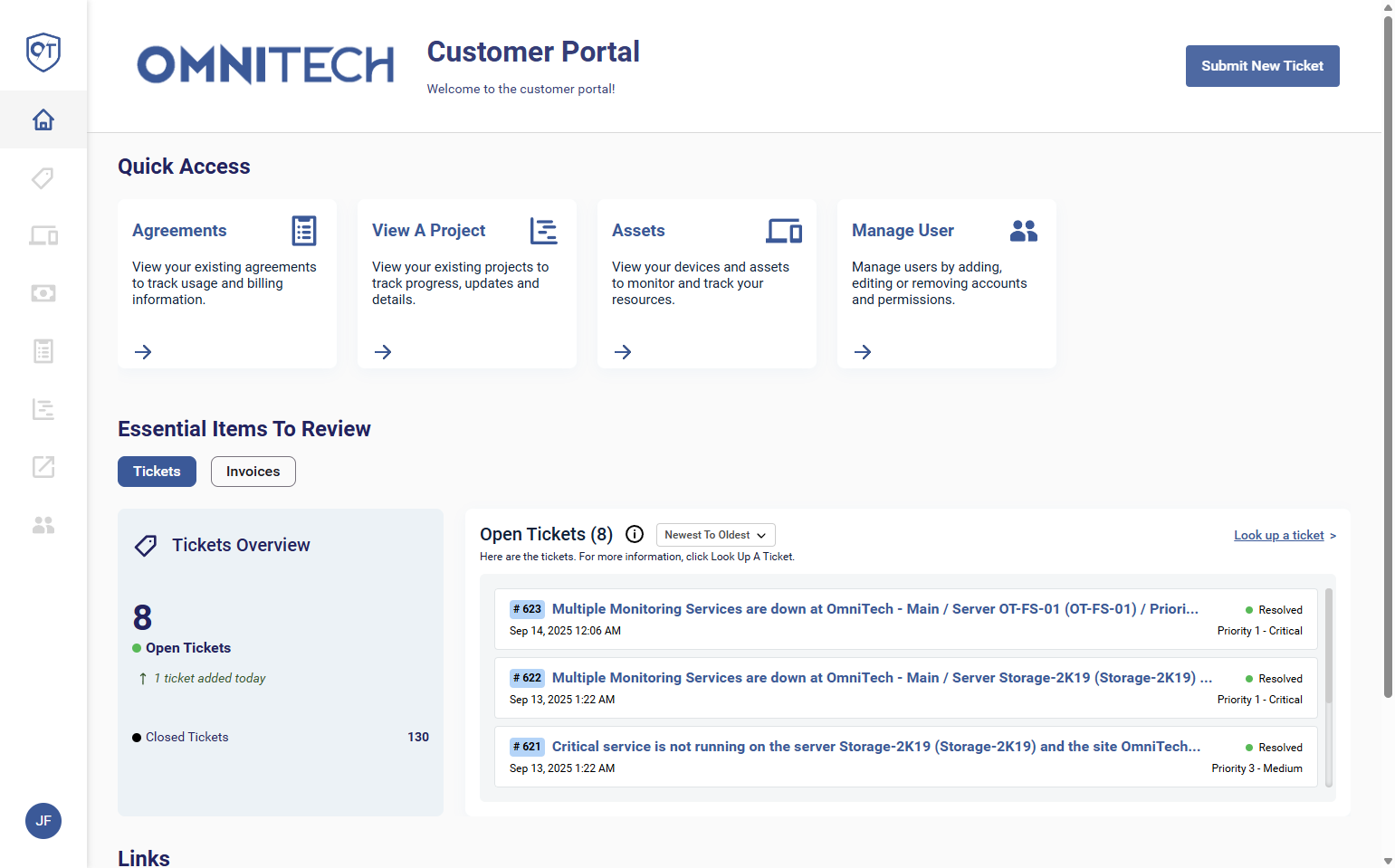 You should now see the homepage of the Support Portal