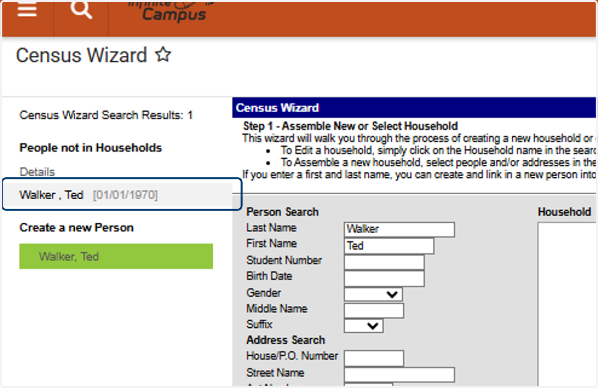 Select the Household Member's Name