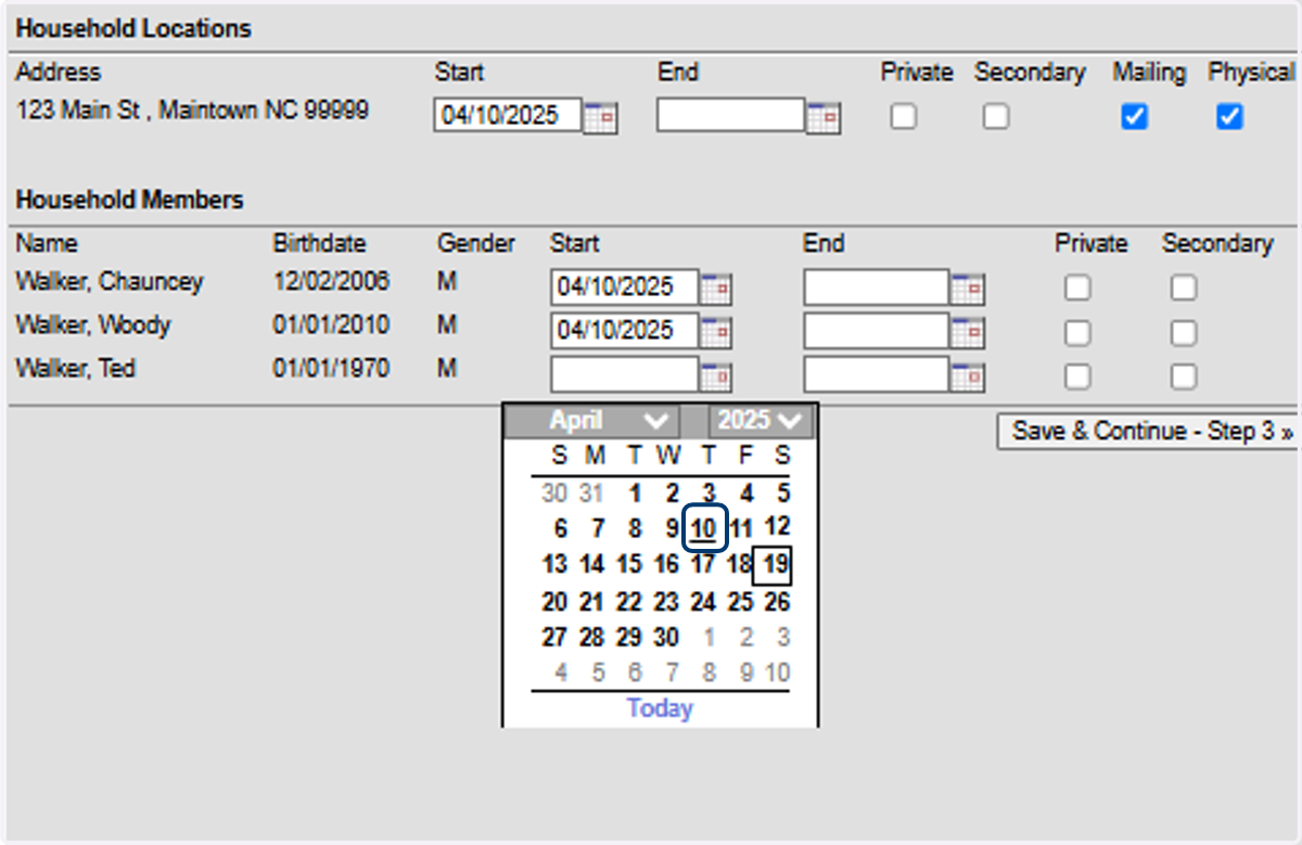 Select Start Dates for Relationships in Household