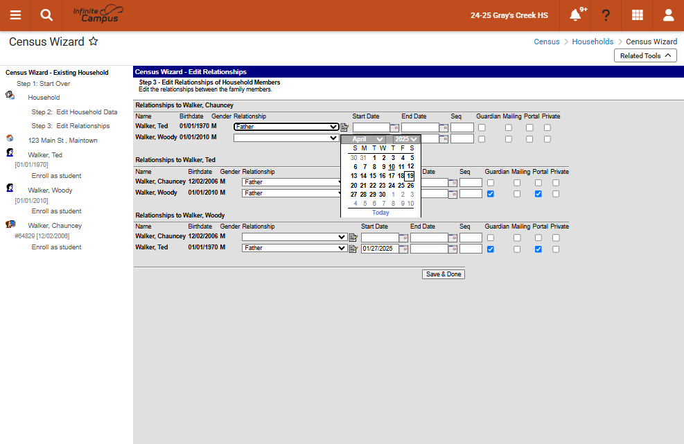 Select the Relationship and Start Date