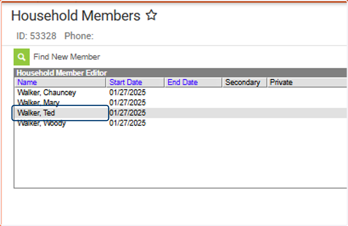 Select the Household Member you need to Modify