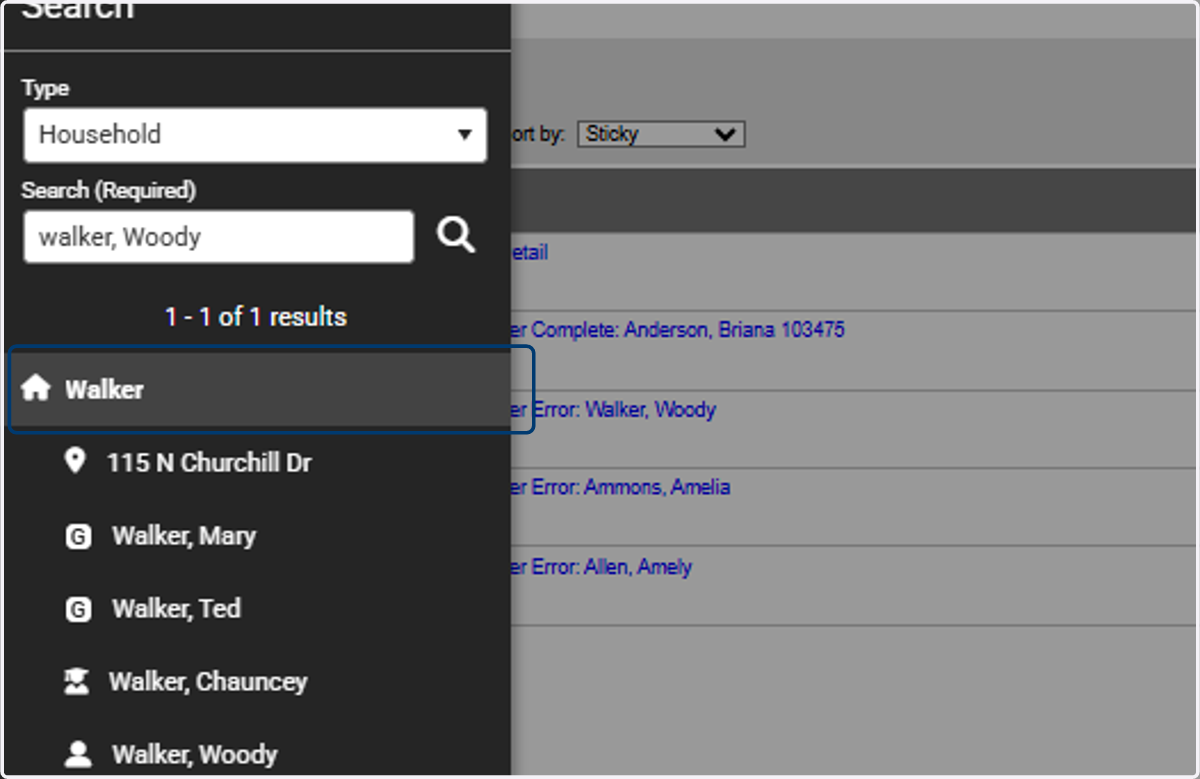 Select the Household Name you need to Modify Click on the Household Icon