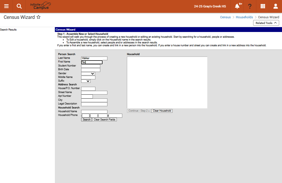Enter the Name of the Household Member Click on Search