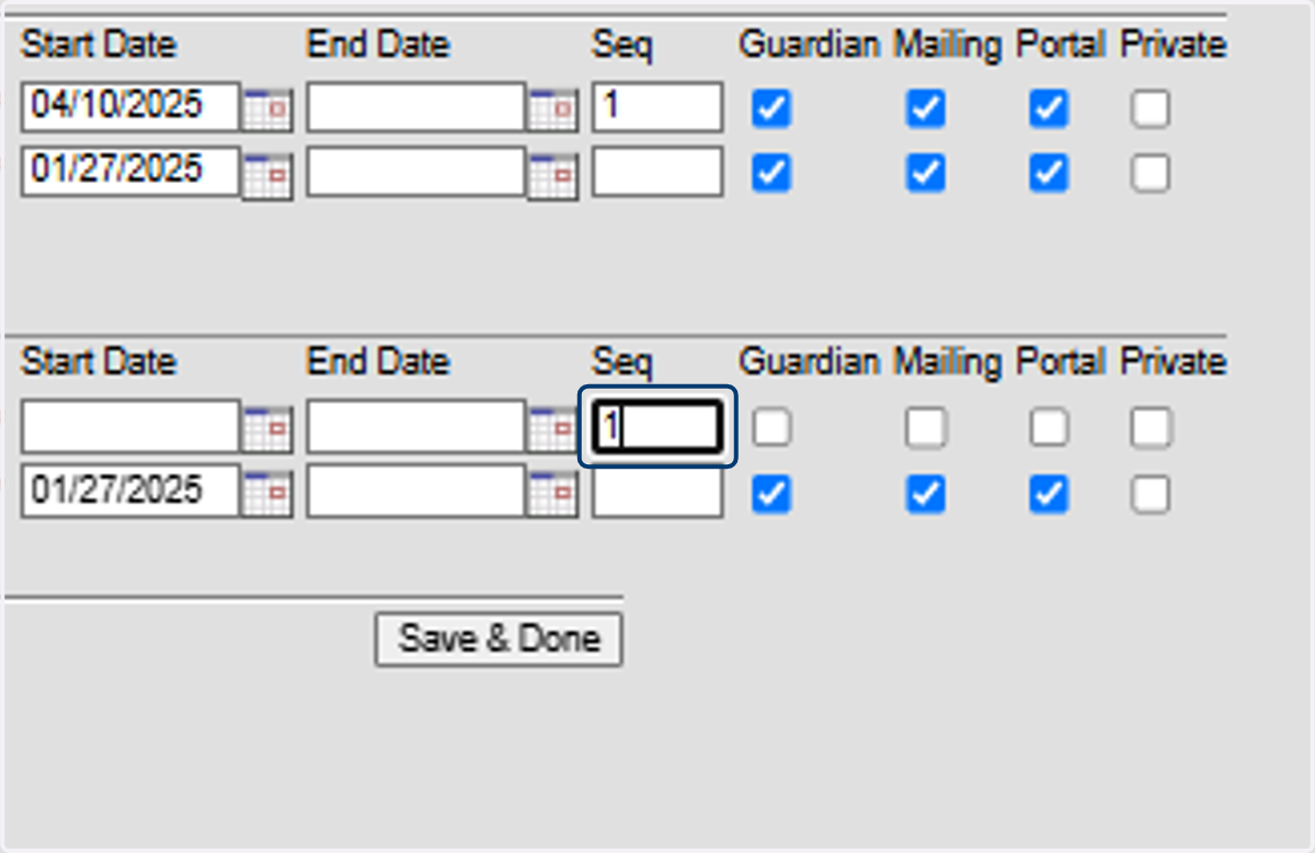 Enter the Sequence for contacting the Parent/Guardian