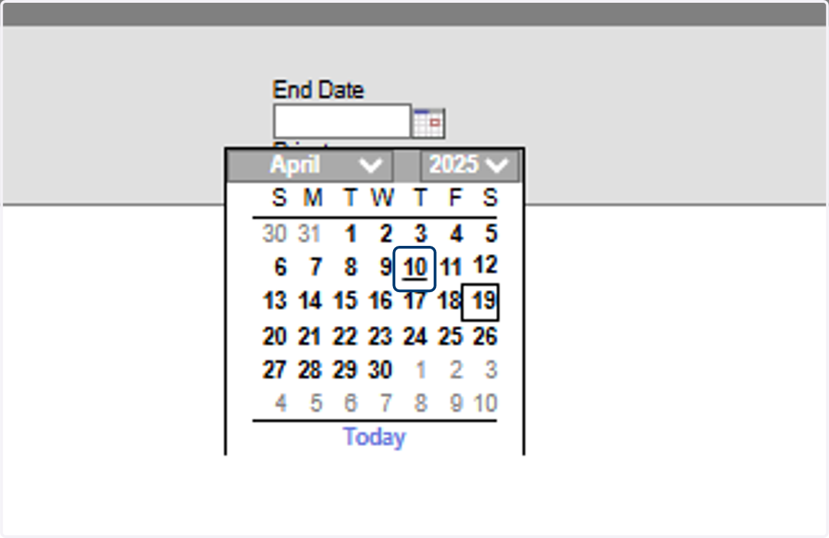 Select End Date and Choose the Appropriate Date