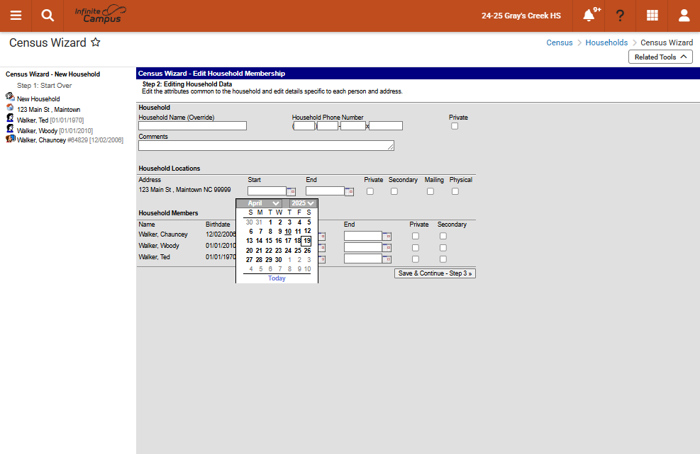 Select the Start Date for the Household Address