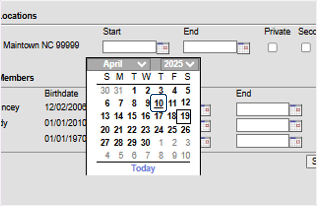 Select the Start Date for the Household Address