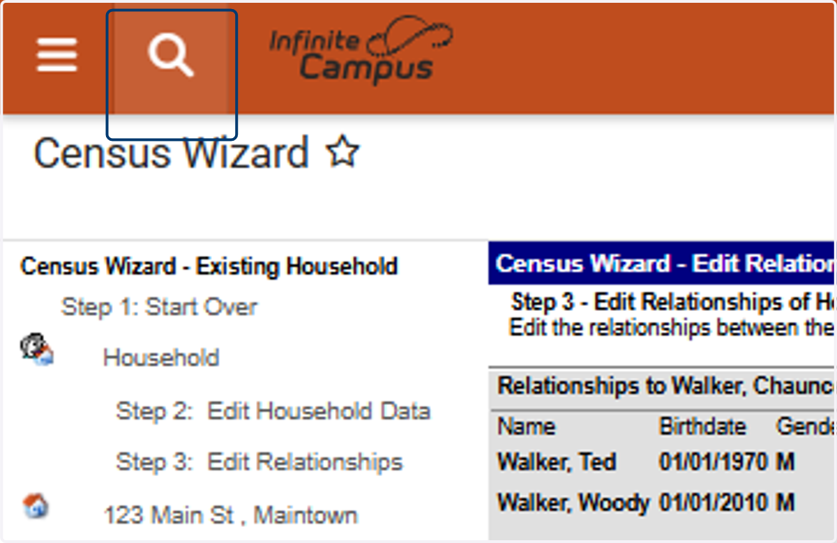 Optional Step: To check the Household Information Click on the Magnifying Glass to Search