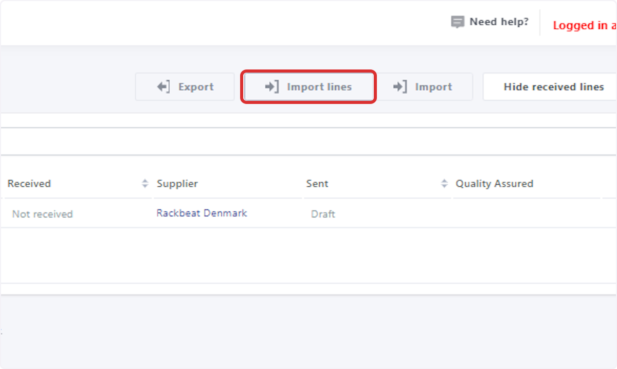 Click on Import lines