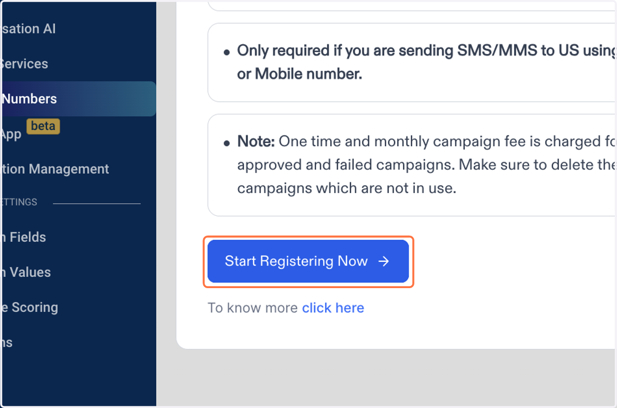 Click on Start Registering Now