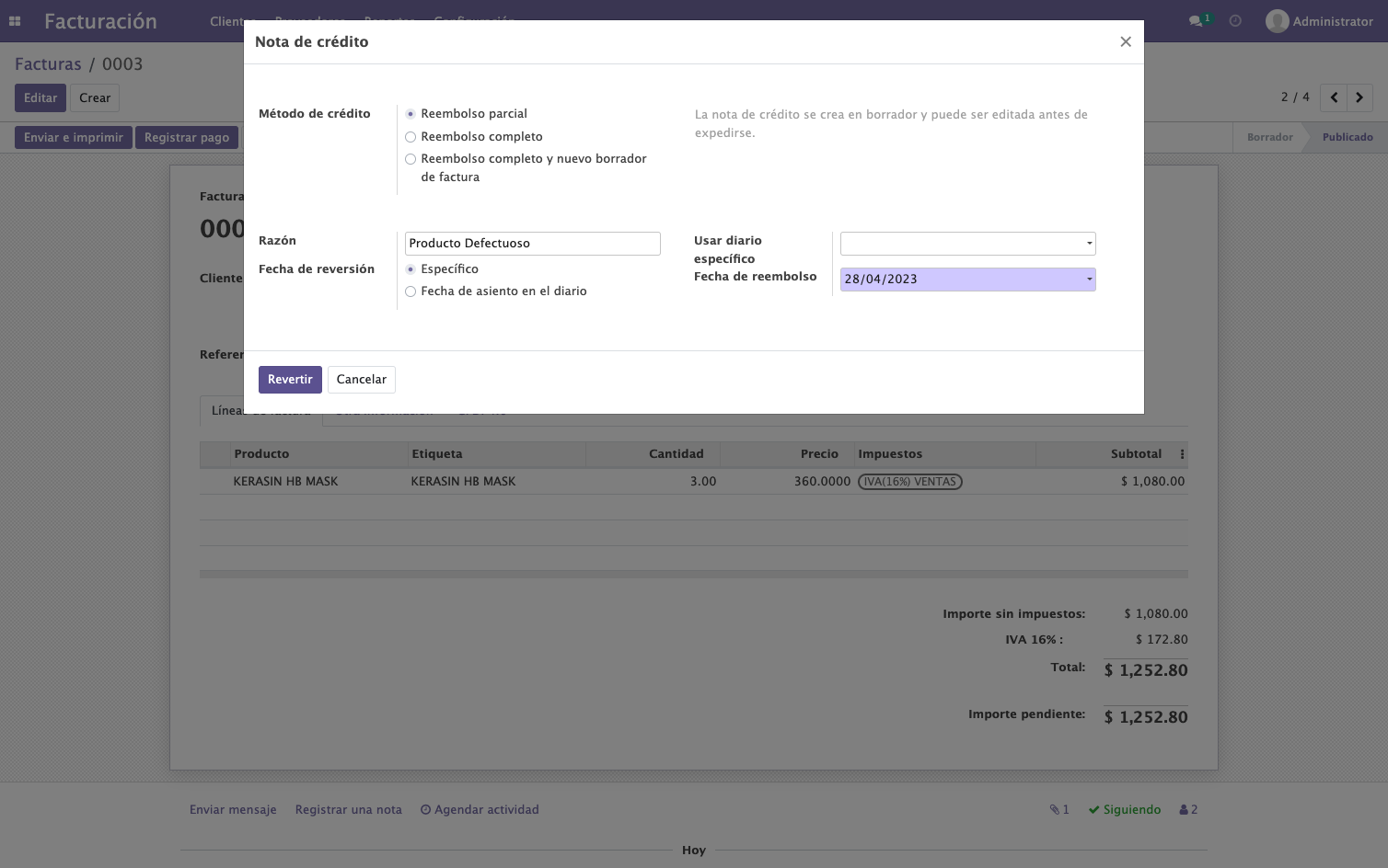 Verificamos los datos y damos click on Revertir